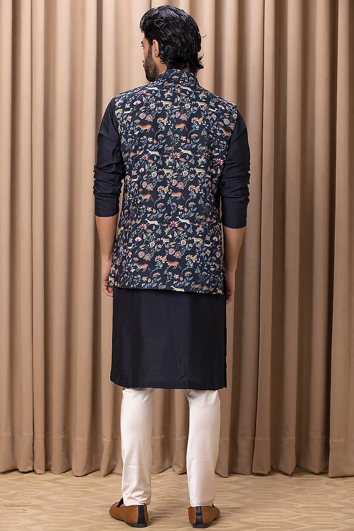 Blue Cotton Silk Digital Printed Nehru Jacket by Ankit V Kapoor at Pernia's Pop Up Shop