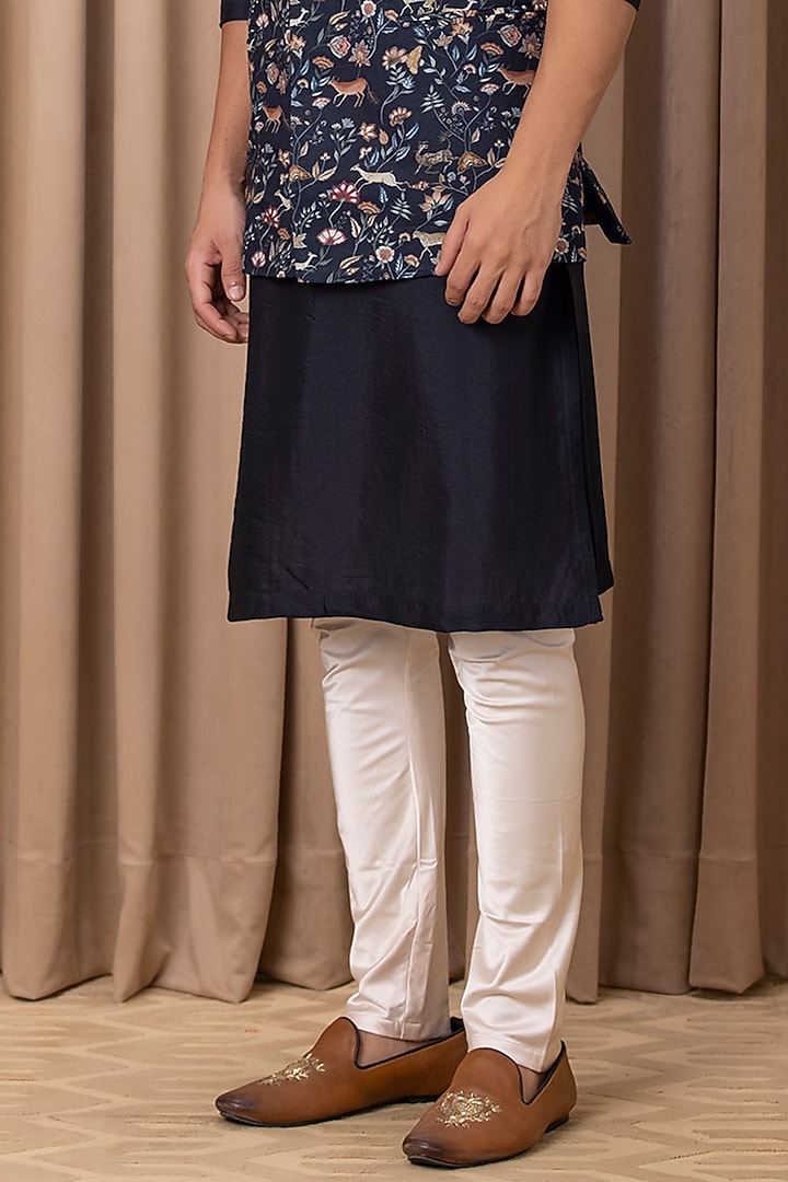 Blue Printed Nehru Jacket With Kurta Set by Ankit V Kapoor at Pernia's Pop Up Shop