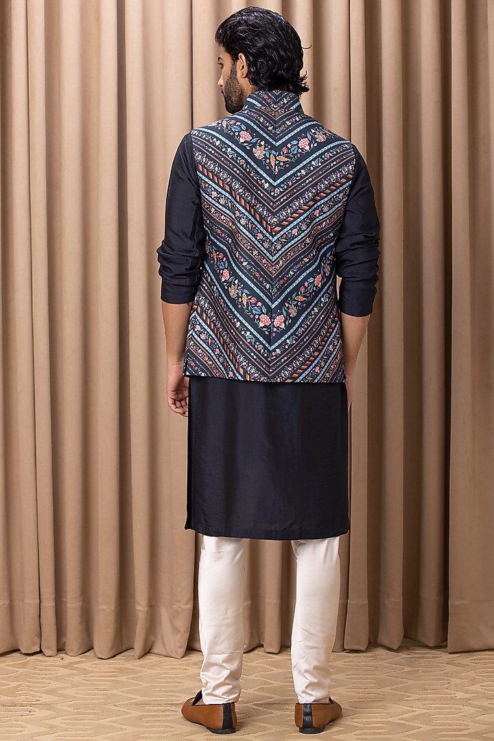 Blue Cotton Silk Digital Printed Nehru Jacket by Ankit V Kapoor at Pernia's Pop Up Shop