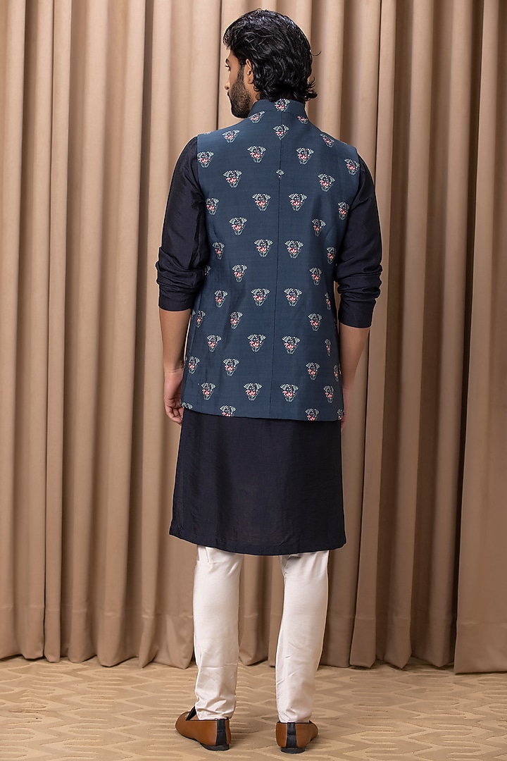 Blue Cotton Silk Digital Printed Nehru Jacket Set by Ankit V Kapoor at Pernia's Pop Up Shop