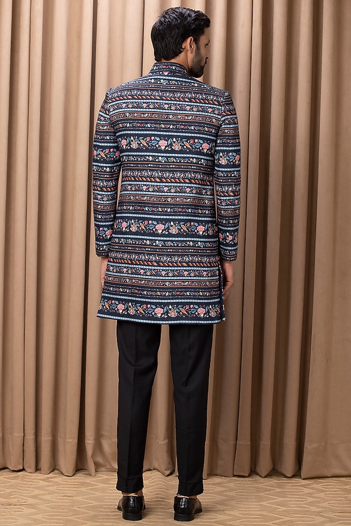 Navy Printed Wedding Indowestern Jacket Set by Ankit V Kapoor at Pernia's Pop Up Shop