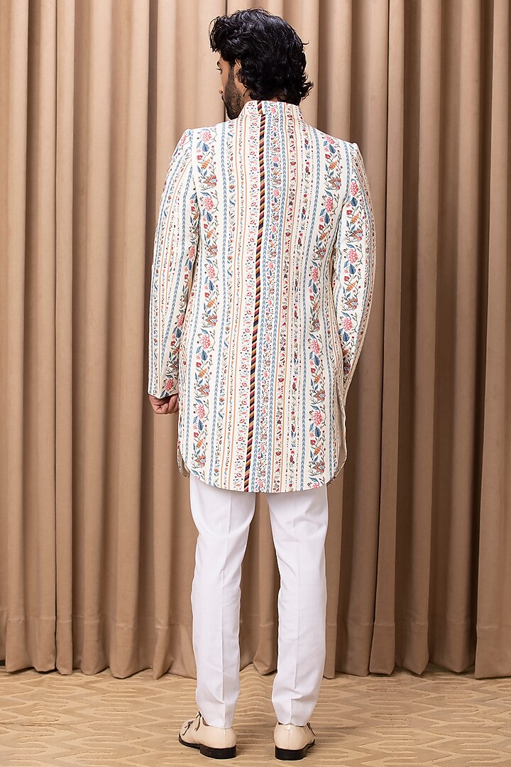 Off-White Printed Wedding Indowestern Jacket Set by Ankit V Kapoor at Pernia's Pop Up Shop