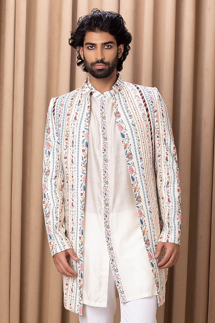 Off-White Printed Wedding Indowestern Jacket Set by Ankit V Kapoor at Pernia's Pop Up Shop