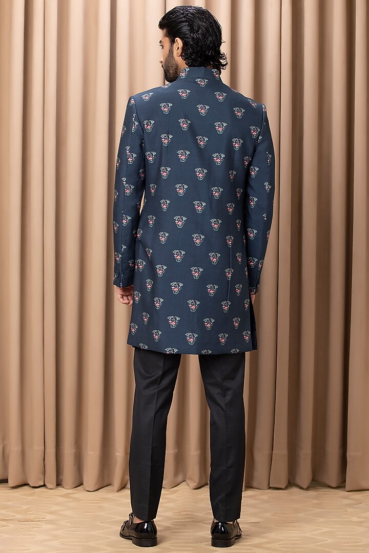 Navy Printed Wedding Indowestern Set by Ankit V Kapoor at Pernia's Pop Up Shop