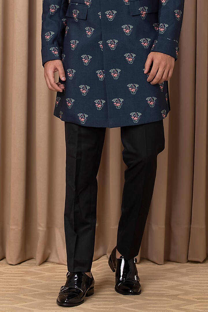 Navy Printed Wedding Indowestern Set by Ankit V Kapoor at Pernia's Pop Up Shop