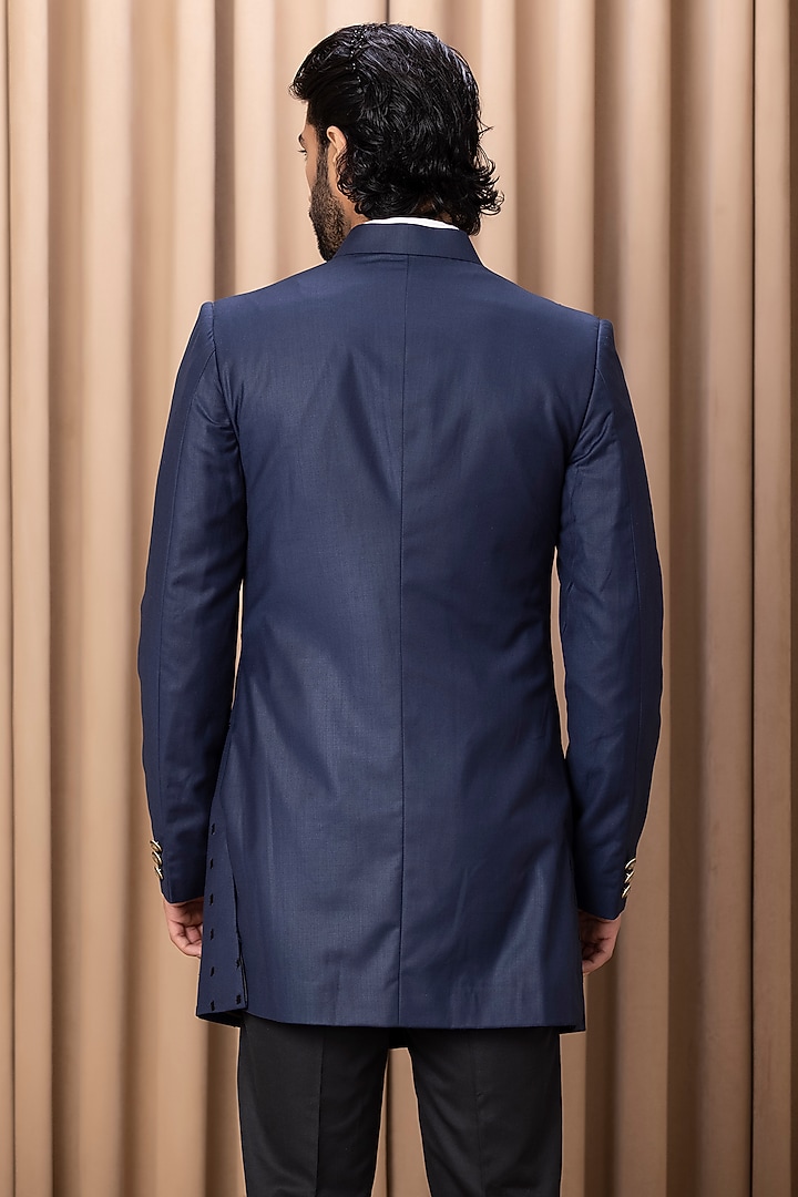 Navy Suiting Hand Embroidered Jacket Set by Ankit V Kapoor at Pernia's Pop Up Shop