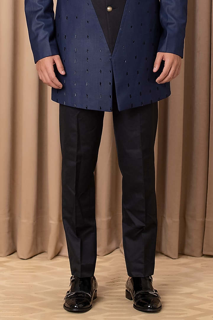 Navy Suiting Hand Embroidered Jacket Set by Ankit V Kapoor at Pernia's Pop Up Shop