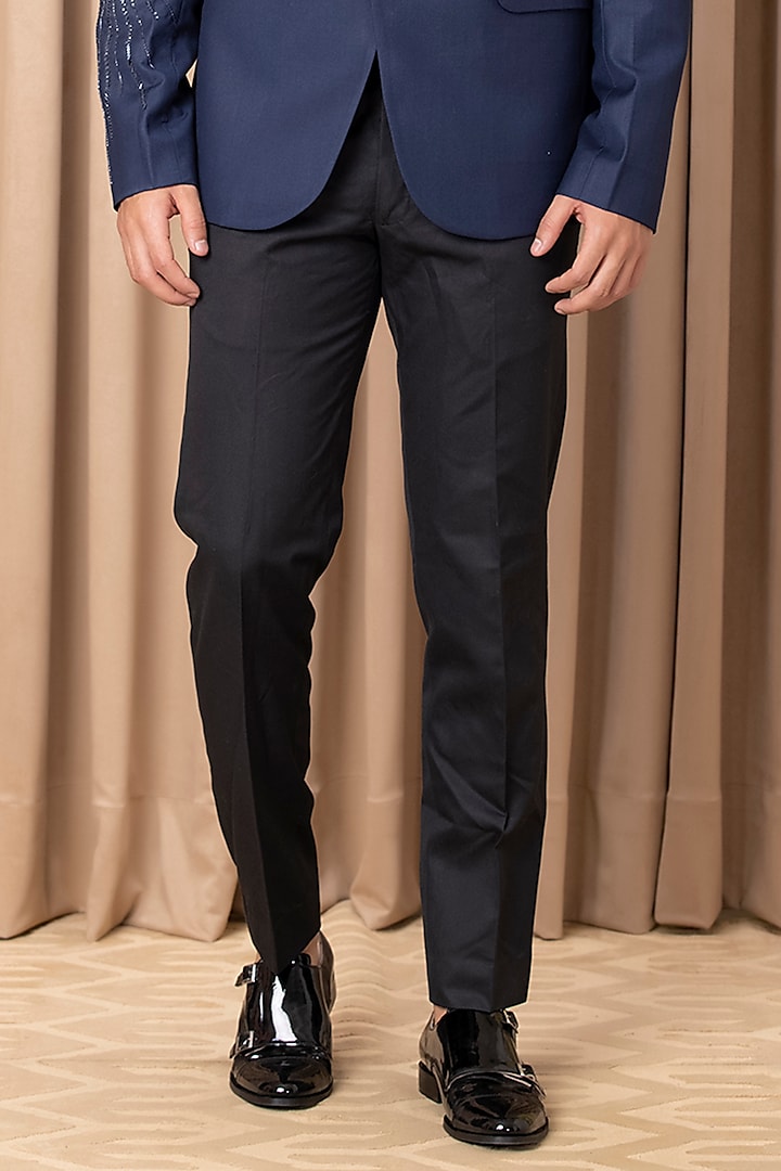 Navy Blue Hand Embroidered Tuxedo Set by Ankit V Kapoor at Pernia's Pop Up Shop