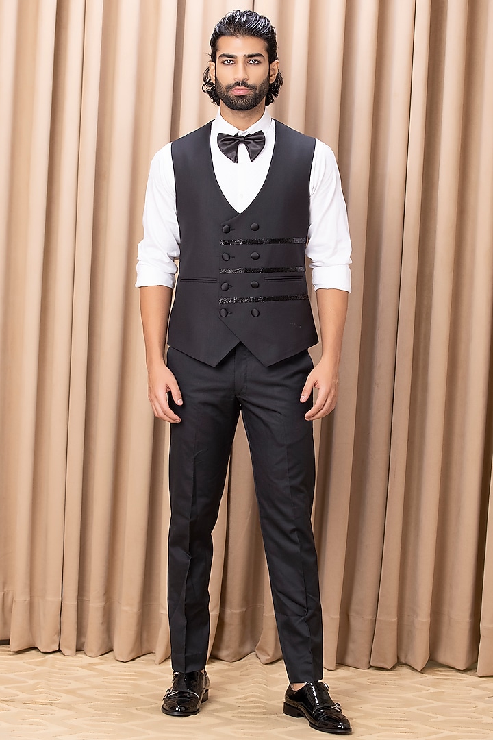 Black Hand Embroidered Tuxedo Set by Ankit V Kapoor at Pernia's Pop Up Shop
