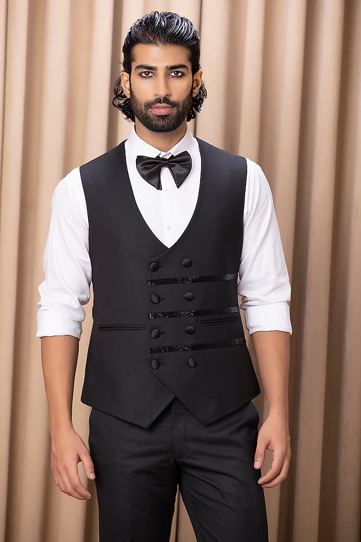 Black Hand Embroidered Tuxedo Set by Ankit V Kapoor at Pernia's Pop Up Shop