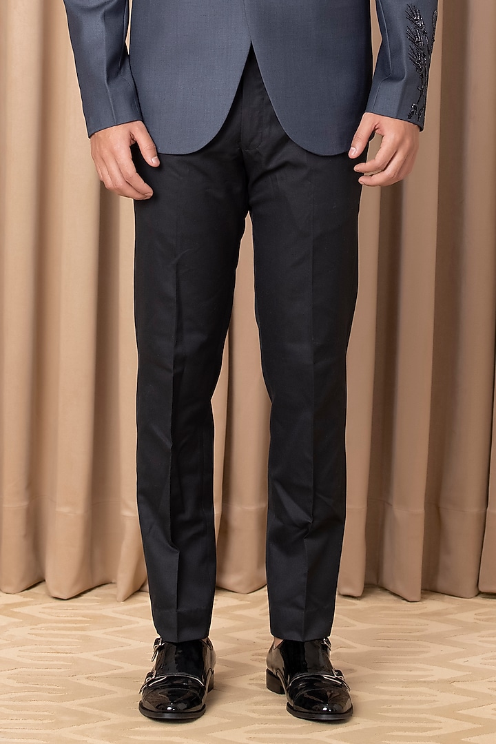 Slate Blue Hand Embroidered Tuxedo Set by Ankit V Kapoor at Pernia's Pop Up Shop