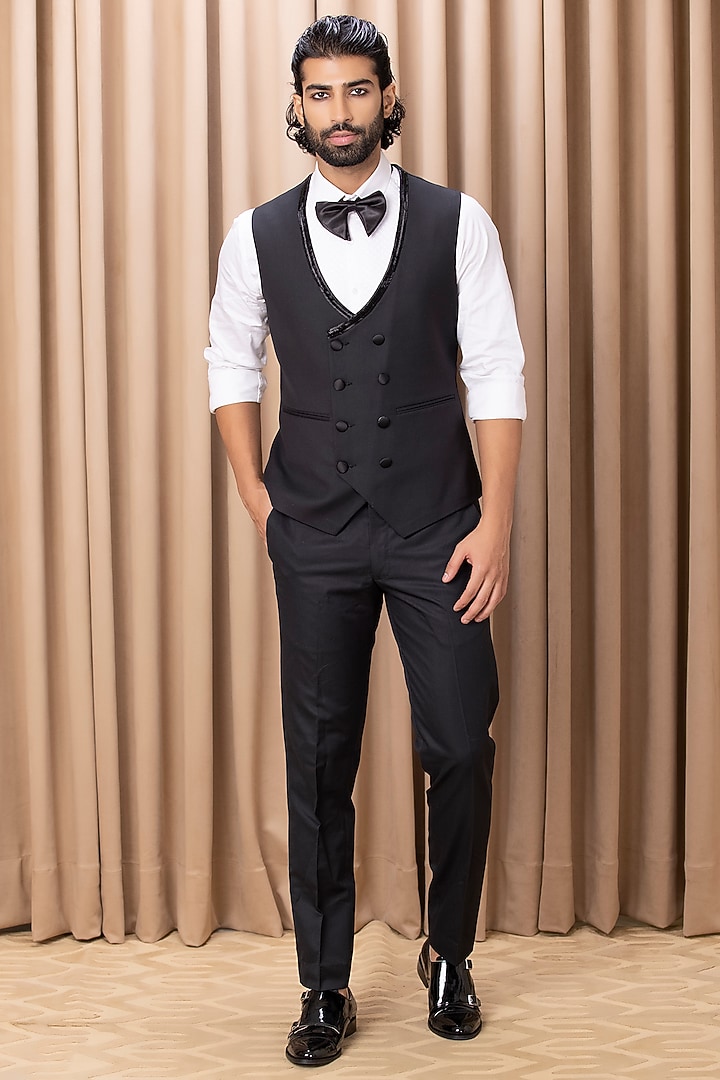 Black Hand Embroidered Tuxedo Set by Ankit V Kapoor at Pernia's Pop Up Shop