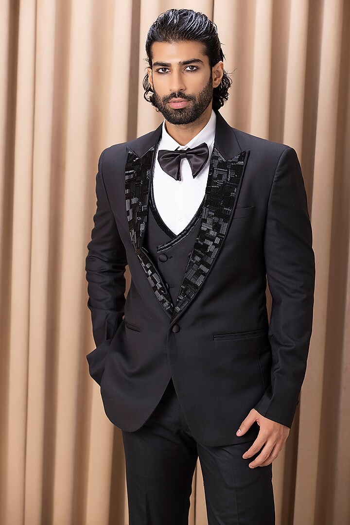 Black Hand Embroidered Tuxedo Set by Ankit V Kapoor at Pernia's Pop Up Shop