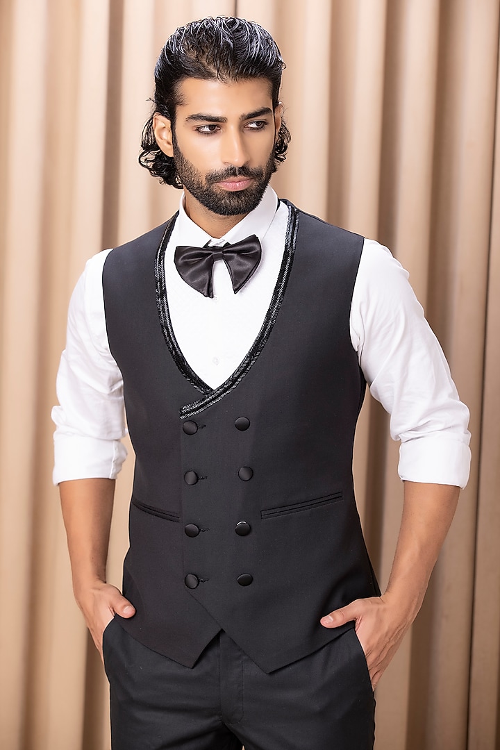 Black Hand Embroidered Tuxedo Set by Ankit V Kapoor at Pernia's Pop Up Shop