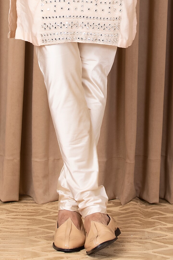 Peach Cotton Silk Mirror Embroidered Kurta Set by Ankit V Kapoor at Pernia's Pop Up Shop