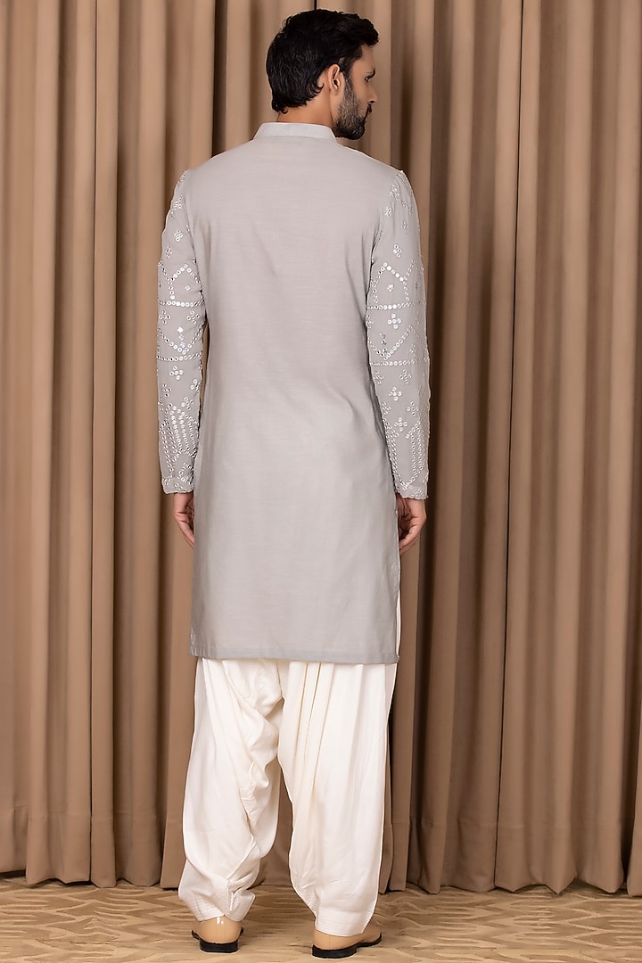 Steel Grey Embroidered Kurta Set by Ankit V Kapoor at Pernia's Pop Up Shop