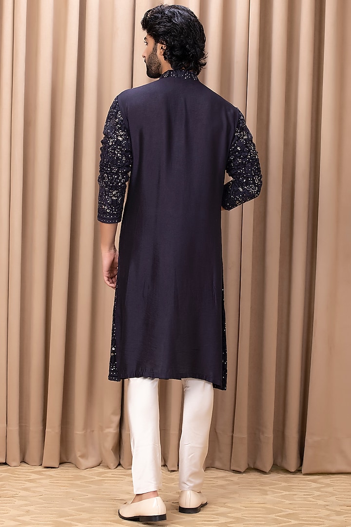 Navy Blue Embroidered Kurta Set by Ankit V Kapoor at Pernia's Pop Up Shop