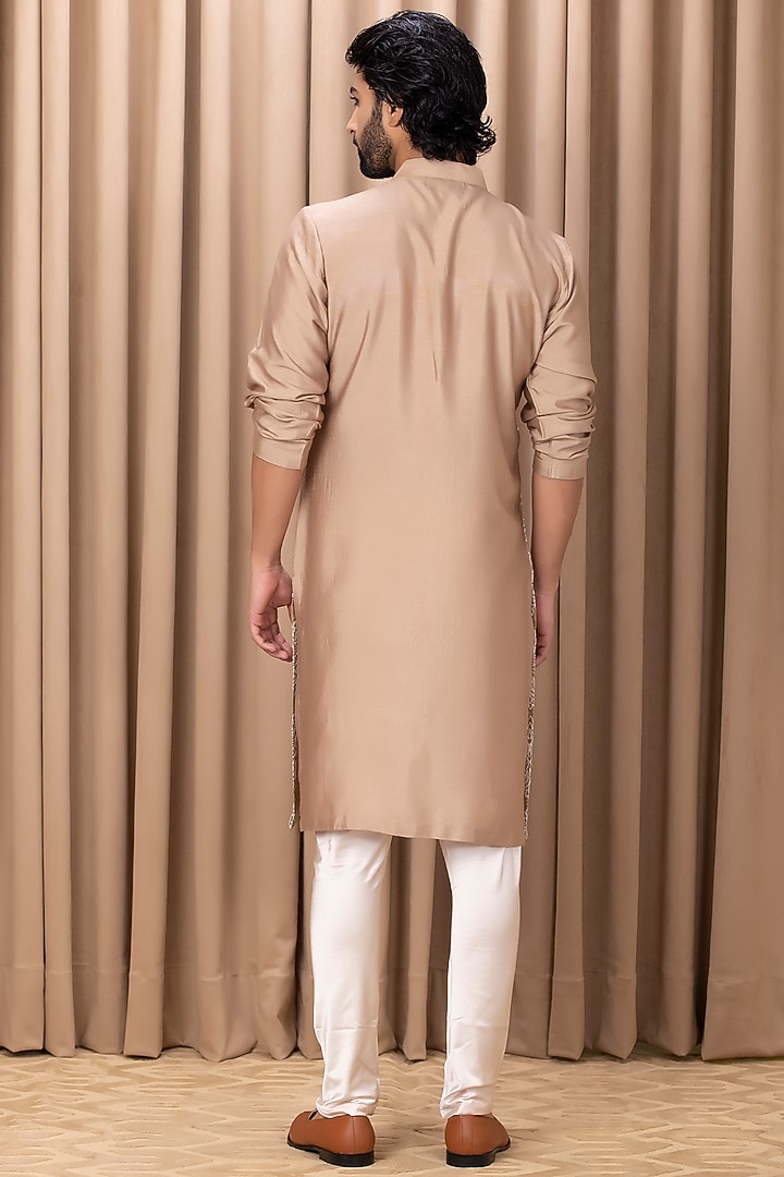 Mouse Brown Cotton Silk Machine Embroidered Kurta Set by Ankit V Kapoor at Pernia's Pop Up Shop