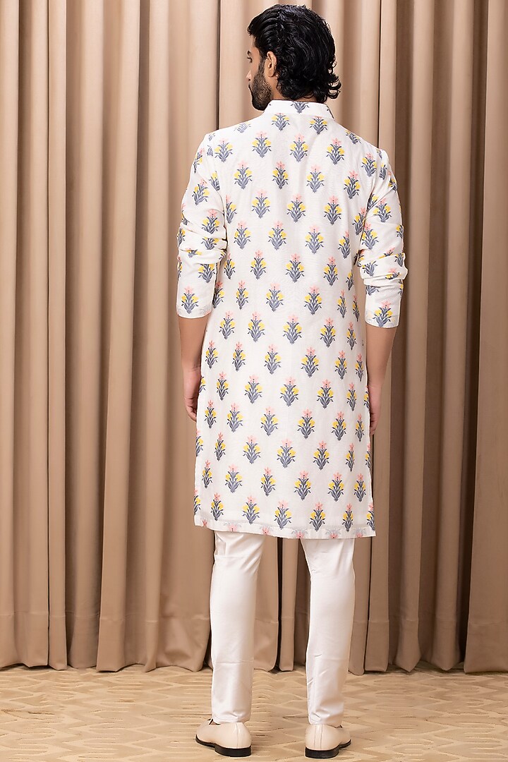 Ivory Cotton Silk Motif Phulkari Embroidered Kurta Set by Ankit V Kapoor at Pernia's Pop Up Shop