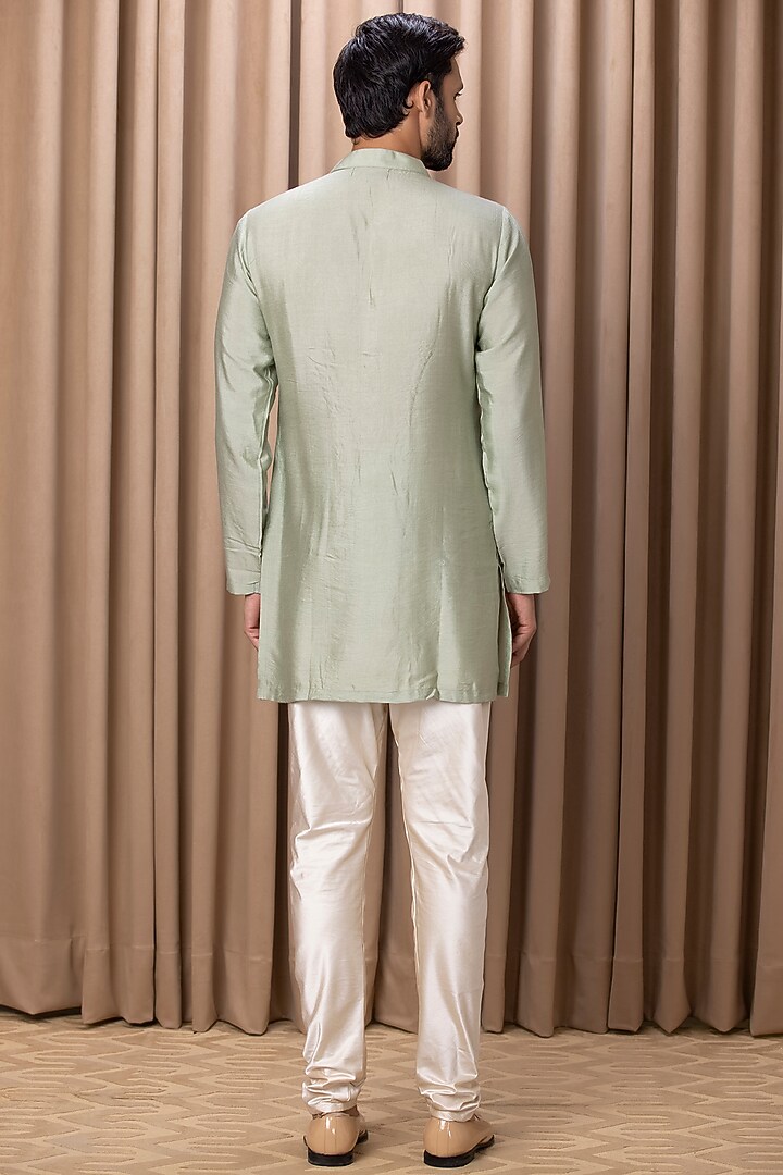 Mint Green Machine Embroidered Kurta Set by Ankit V Kapoor at Pernia's Pop Up Shop