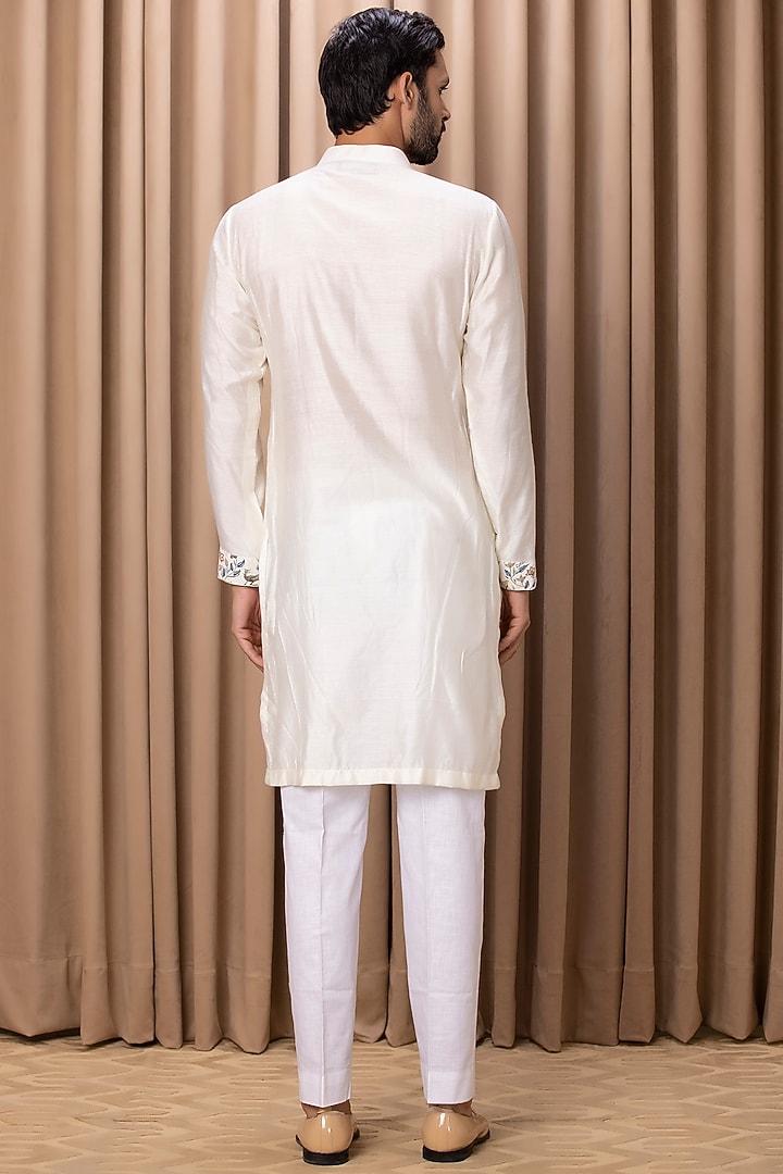 Ivory Cotton Silk Hand-Painted Digital Printed Kurta Set by Ankit V Kapoor at Pernia's Pop Up Shop