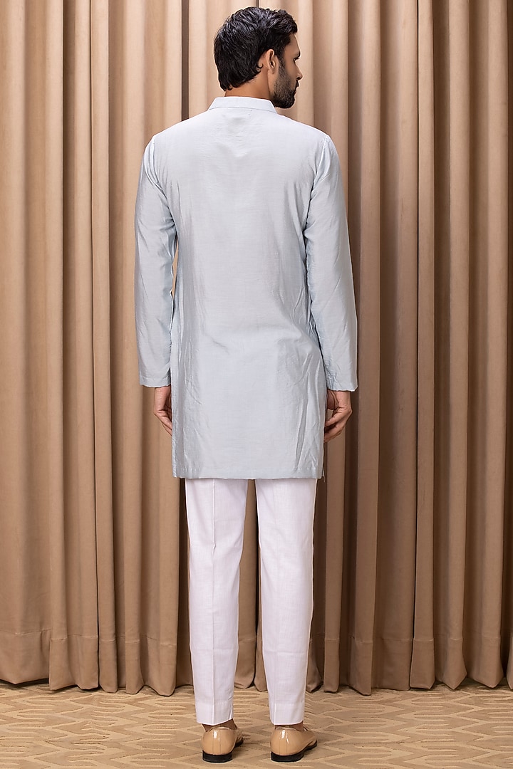 Steel Blue Cotton Silk Kurta Set by Ankit V Kapoor at Pernia's Pop Up Shop