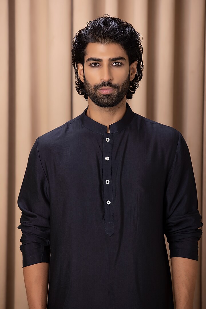 Navy Blue Cotton Silk Kurta Set by Ankit V Kapoor at Pernia's Pop Up Shop