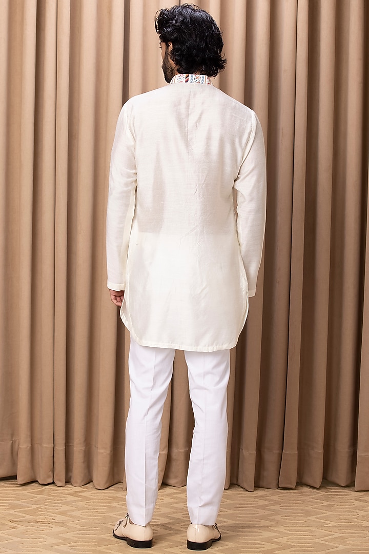 Ivory Cotton Silk Hand-Painted Digital Printed Kurta Set by Ankit V Kapoor at Pernia's Pop Up Shop