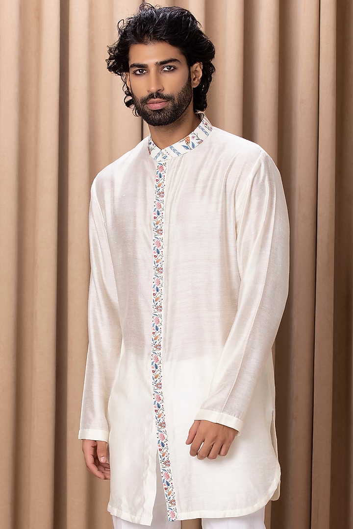 Ivory Cotton Silk Hand-Painted Digital Printed Kurta Set by Ankit V Kapoor at Pernia's Pop Up Shop