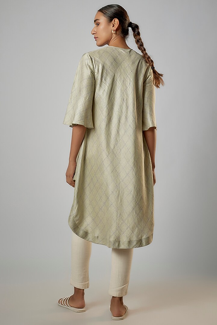 Ivory Dupion Silk Block Printed Tunic by Avni Bhuva at Pernia's Pop Up Shop