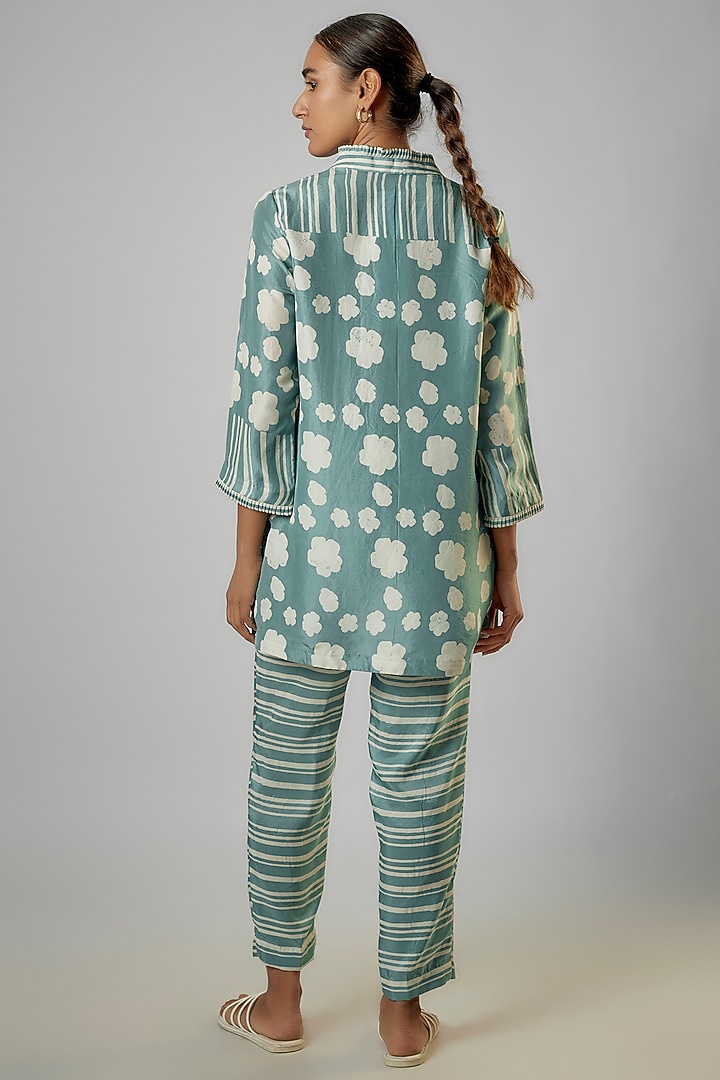 Blue Silk Block Printed Co-Ord Set by Avni Bhuva at Pernia's Pop Up Shop