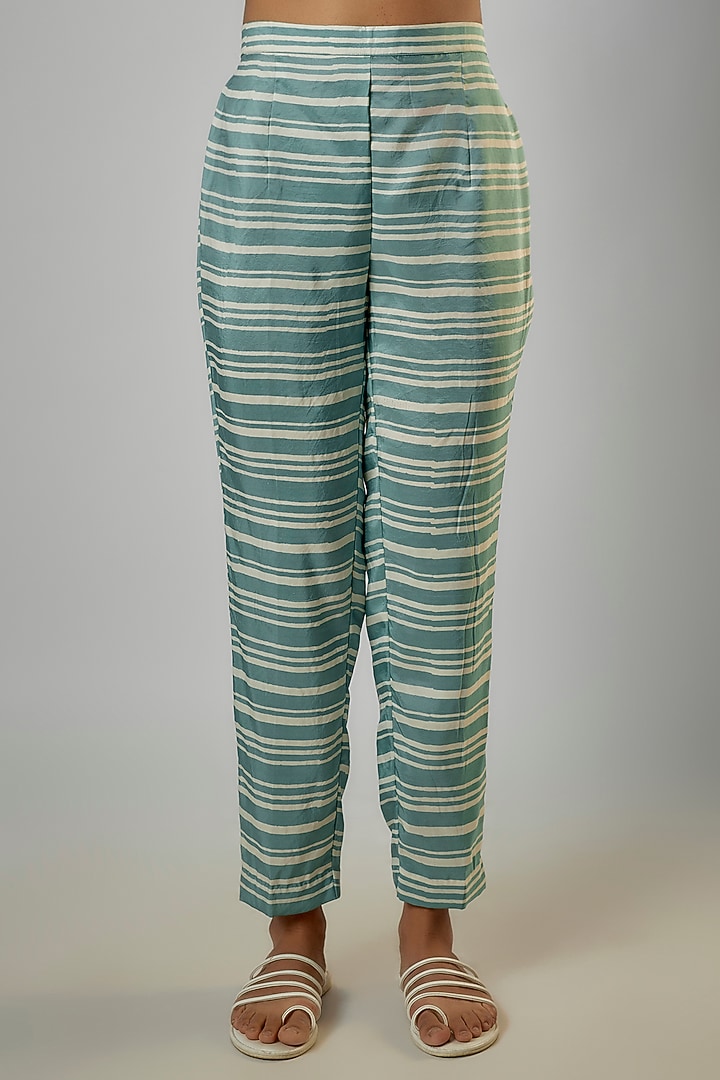Blue Silk Block Printed Co-Ord Set by Avni Bhuva at Pernia's Pop Up Shop