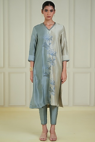 Grey Dupion Silk Kurta Set by Avni Bhuva