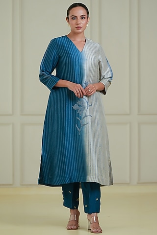 Ivory & Indigo Dupion Silk Kurta Set by Avni Bhuva