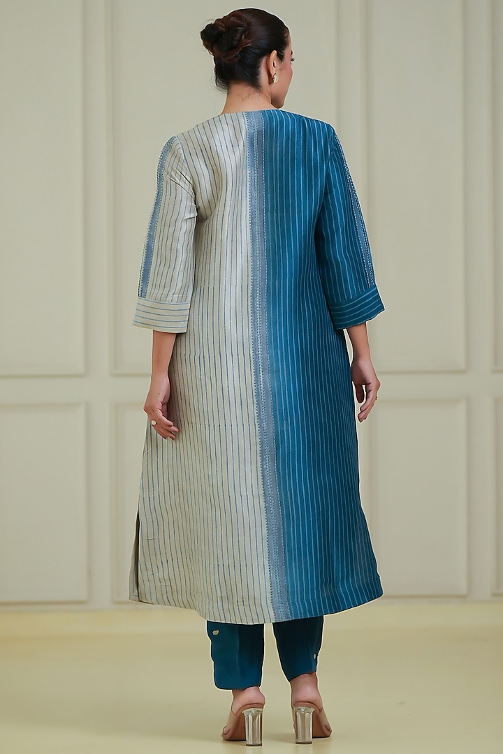 Ivory & Indigo Dupion Silk Kurta Set by Avni Bhuva at Pernia's Pop Up Shop
