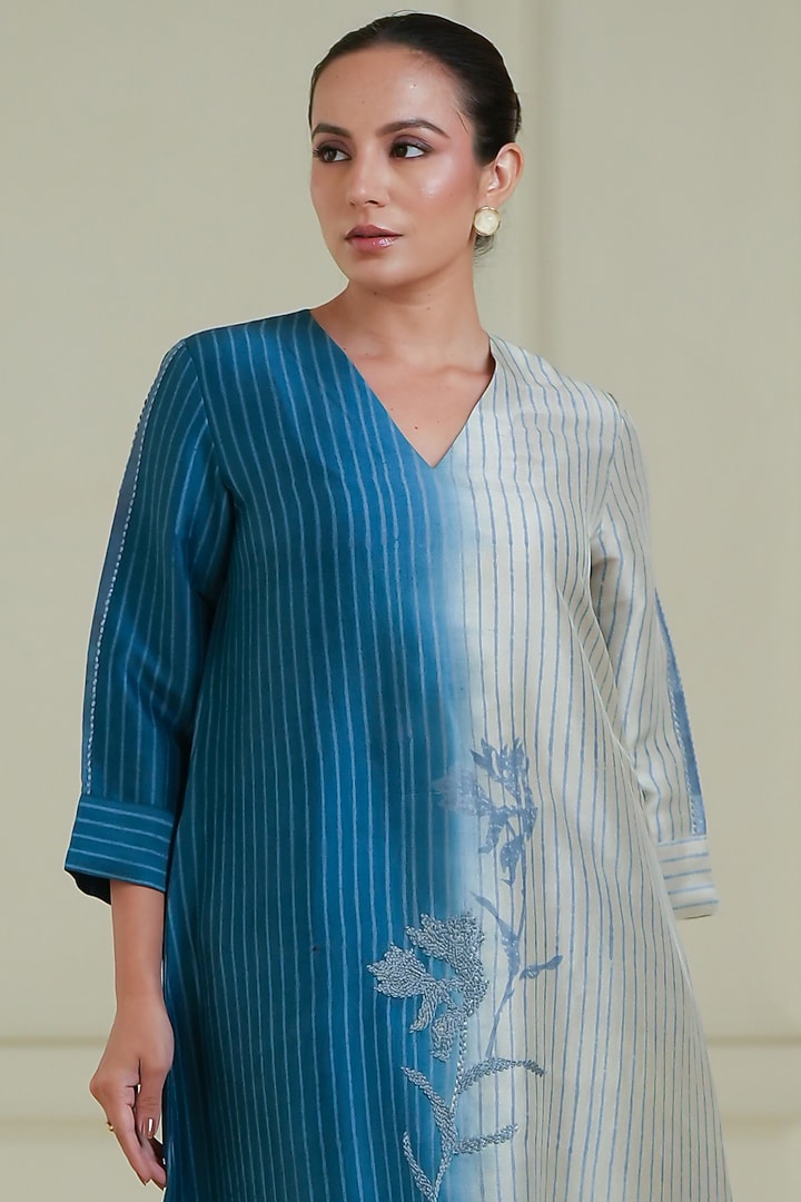 Ivory & Indigo Dupion Silk Kurta Set by Avni Bhuva at Pernia's Pop Up Shop