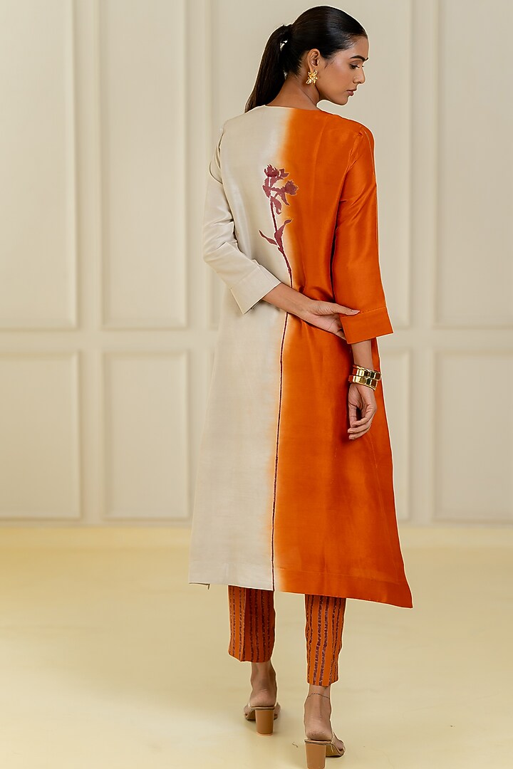 Orange & Ivory Dupion Silk Kurta Set by Avni Bhuva at Pernia's Pop Up Shop