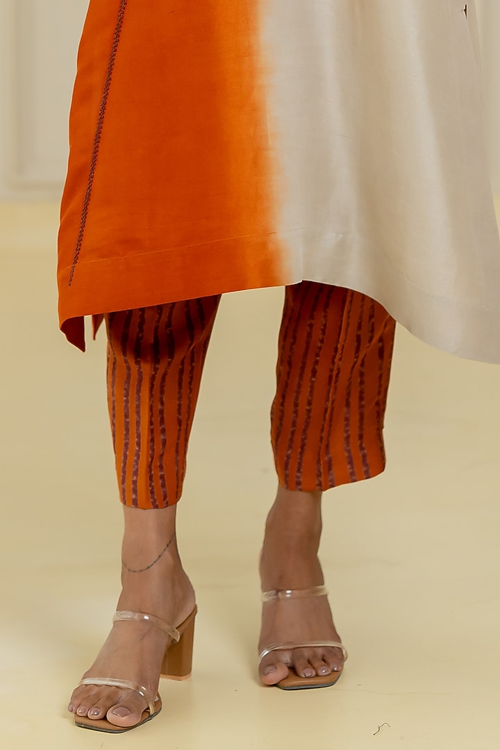 Orange & Ivory Dupion Silk Kurta Set by Avni Bhuva at Pernia's Pop Up Shop