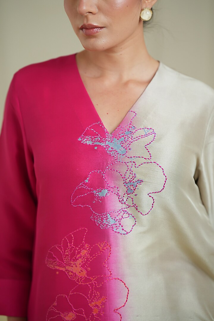 Ivory & Pink Dupion Silk Kurta Set by Avni Bhuva at Pernia's Pop Up Shop