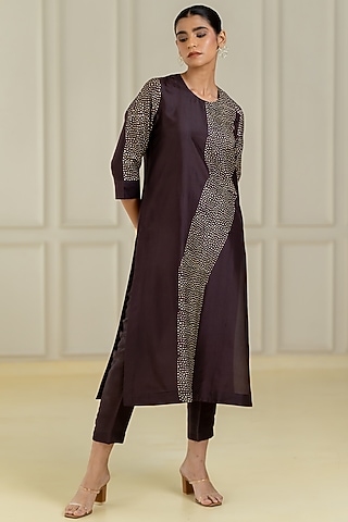 Black Dupion Silk Kurta Set by Avni Bhuva