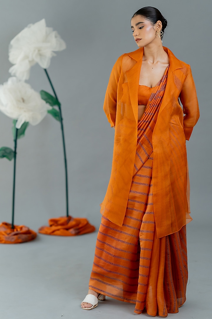 Orange Organza Silk Party Wear Saree Set by Avni Bhuva at Pernia's Pop Up Shop