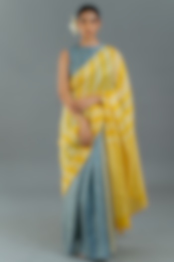 Yellow & Grey Organza Silk Party Wear Saree Set by Avni Bhuva at Pernia's Pop Up Shop