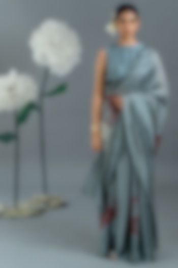 Grey Organza Silk Party Wear Saree Set by Avni Bhuva at Pernia's Pop Up Shop