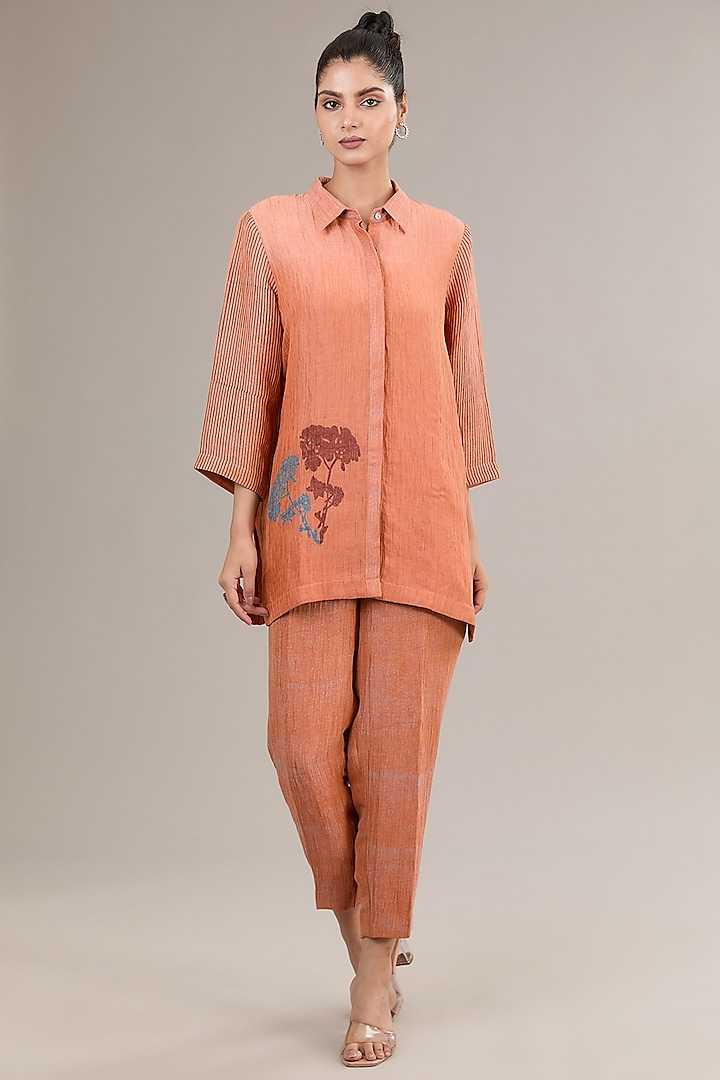 Rust Orange Crepe Linen Co-Ord Set by Avni Bhuva