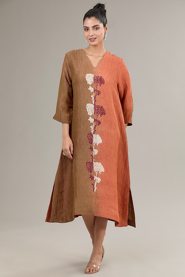 Brown & Rust Crepe Linen Kurta by Avni Bhuva at Pernia's Pop Up Shop