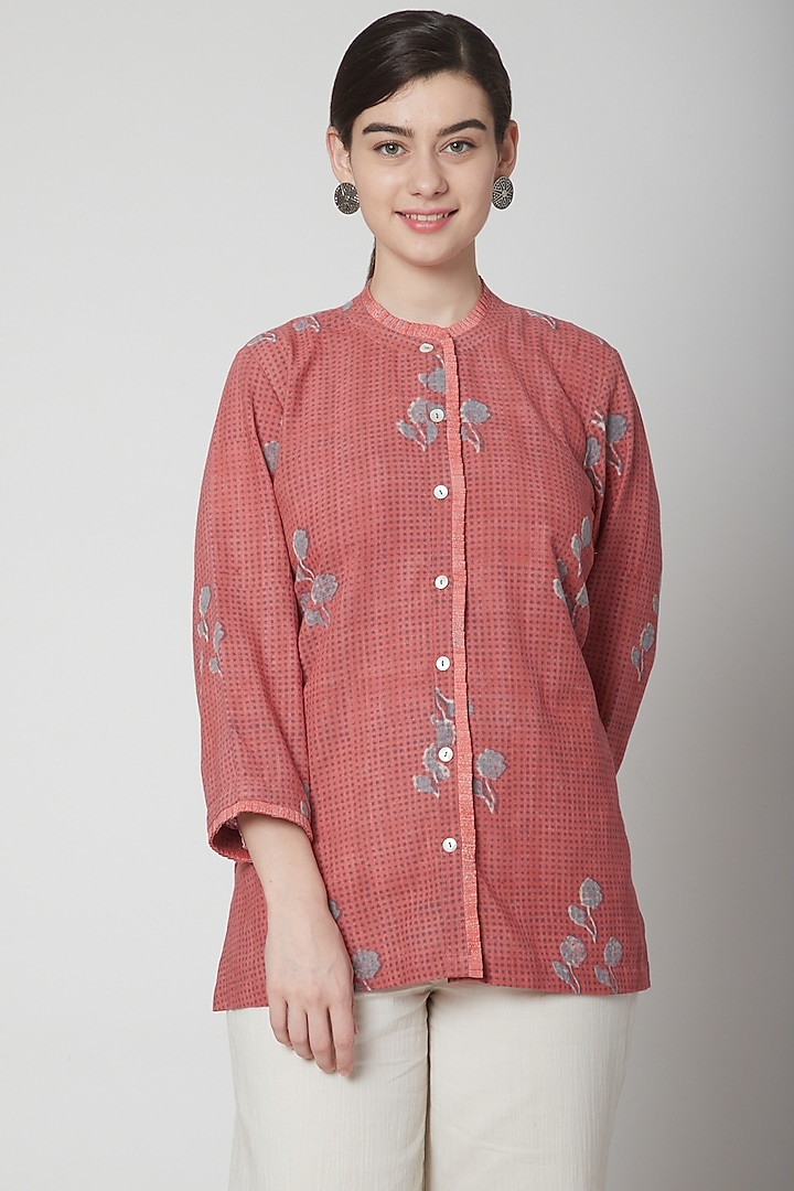 Red Block Printed Shirt by Avni Bhuva at Pernia's Pop Up Shop