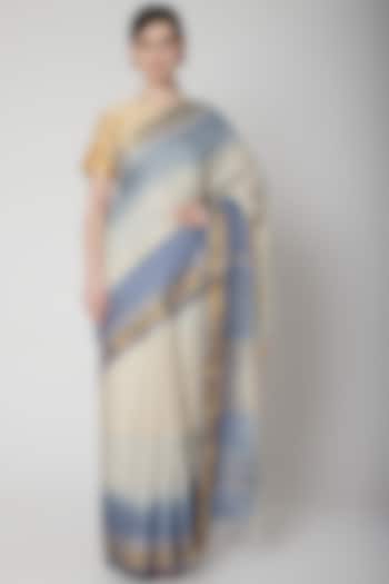 White Printed Saree Set by Avni Bhuva