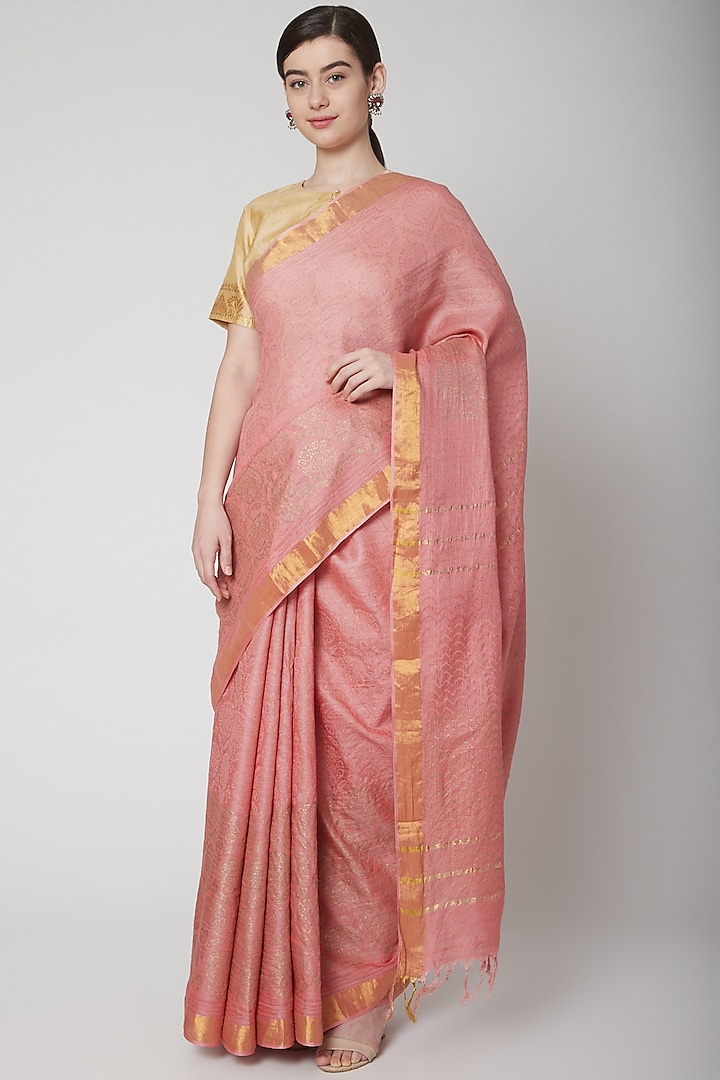 Blush Pink Printed Saree Set by Avni Bhuva