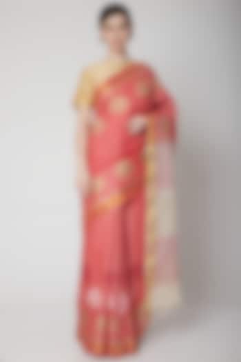 Red Handwoven Silk Saree Set by Avni Bhuva