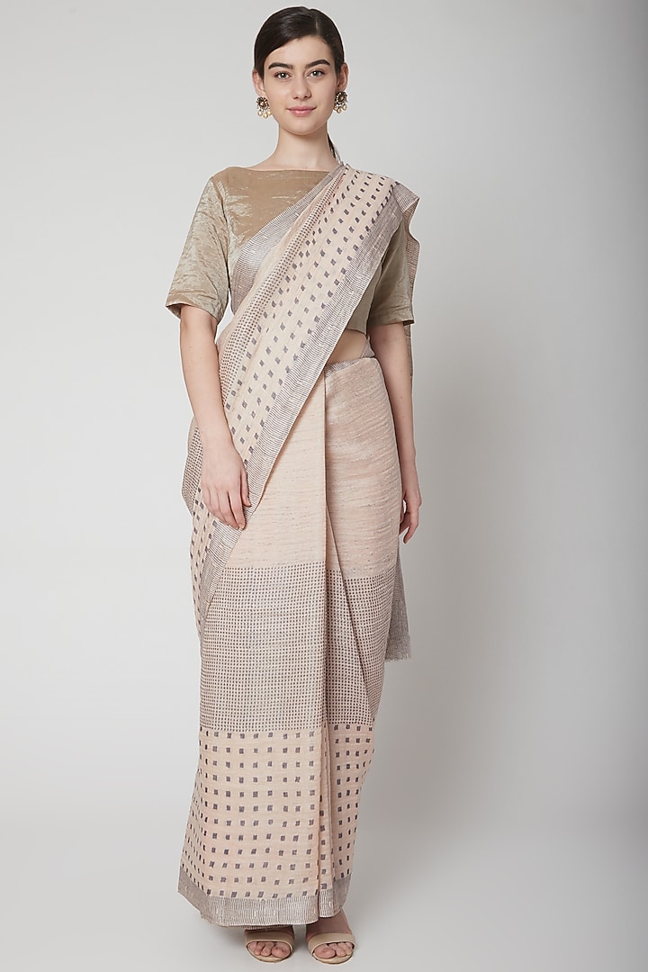 Grey Block Printed Festive Saree Set by Avni Bhuva at Pernia's Pop Up Shop